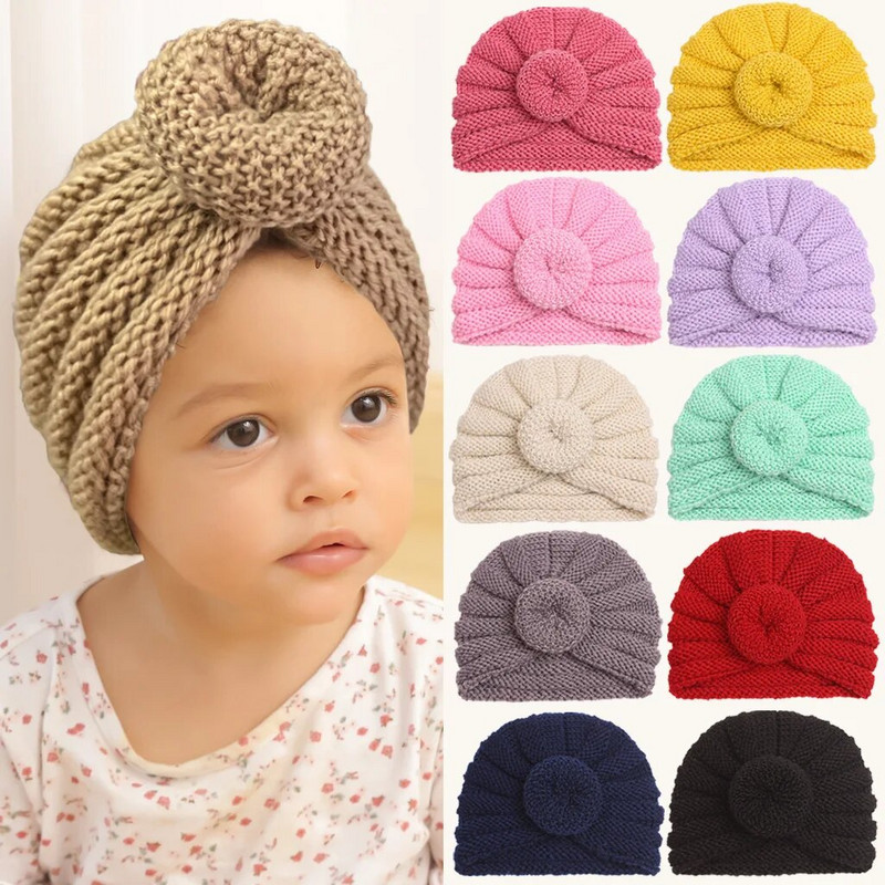 Jaundzimušā virtuļa trikotāžas cepure rudens ziemas siltas turbāna cepures meitenēm zēniem elastīgas bērnu pārsegs mīkstas zīdaiņu cepures mazuļiem aksesuāri