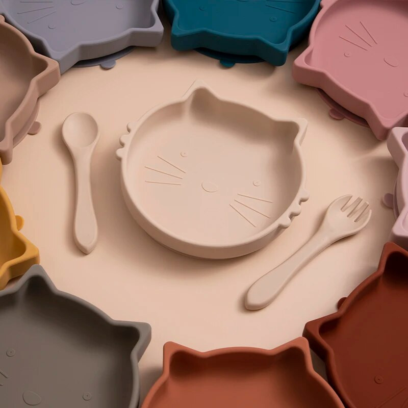 Βρεφική πλάκα σιλικόνης για μωρά Χαριτωμένα πιάτα για γάτες Παιδικά φαγητά Επιτραπέζια σκεύη αντιολισθητική βρεφική τροφή χωρίς BPA Μπολ για παιδιά