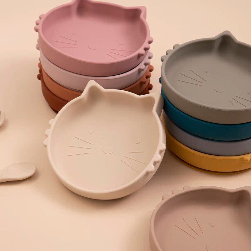 Βρεφική πλάκα σιλικόνης για μωρά Χαριτωμένα πιάτα για γάτες Παιδικά φαγητά Επιτραπέζια σκεύη αντιολισθητική βρεφική τροφή χωρίς BPA Μπολ για παιδιά