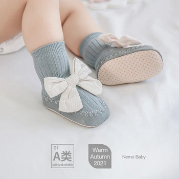 Пролет Есен Детски чорапи Бебешки чорапи за под Нехлъзгащ се голям лък възел Вътрешен Момчета Момичета Обувки за бебета Чорапи First Walker Slipper
