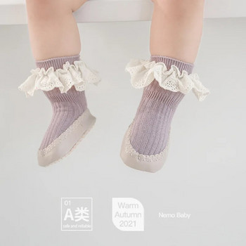 Пролет Есен Детски чорапи Бебешки чорапи за под Нехлъзгащ се голям лък възел Вътрешен Момчета Момичета Обувки за бебета Чорапи First Walker Slipper