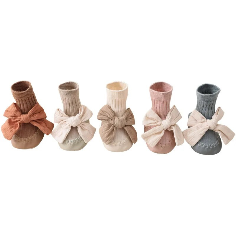 Pavasara Rudens Bērnu Zeķes Mazuļu Grīdas Zeķes Neslīdošs Liels Bow mezgls Iekštelpu Zēni Meitenes Zīdaiņu Apavi Zeķes Pirmā Staiguļa Čības
