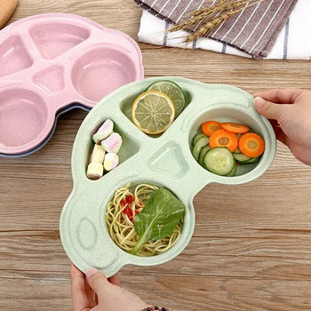 Бебешки чинии за малки деца Бебешки чинии с карикатура във формата на кола Отделени от околната среда чинии за детска храна Детски прибори за хранене Поднос за съдове