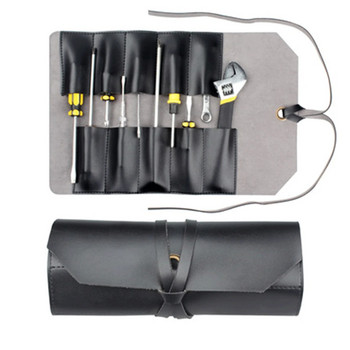 Чанта за инструменти на руло (10 слота) Кожена преносима сгъваема органайзер за инструменти с голям капацитет Кафява/черна чанта за съхранение на електрически инструменти