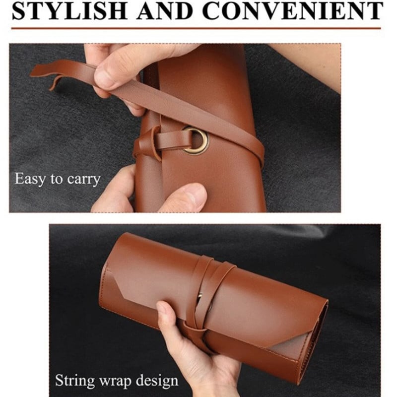 Prenosná kožená rolovacia taška na náradie (10 priehradiek), veľkokapacitná skladacia taška na náradie, hnedá/čierna