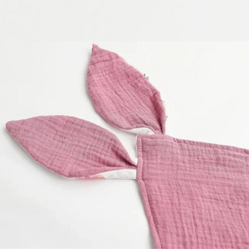 Бебешко памучно одеяло от муселин Мека играчка за сън за новородени Сладки заешки уши Сън за успокояване на детето Успокояваща кърпа Лигавници Слюнка Хавлиена кърпа