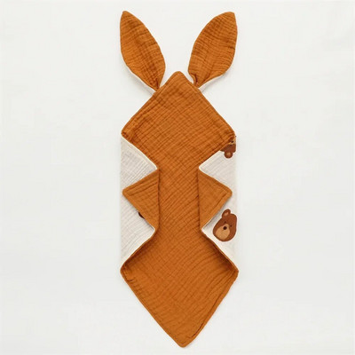 Βρεφική κουβέρτα από βαμβακερή μουσελίνα Μαλακή κουβέρτα ύπνου για νεογέννητα Χαριτωμένα αυτιά κουνελιού Παιδί ύπνου καταπραΰνει πετσέτα σαλιάρες πετσέτα σάλιου