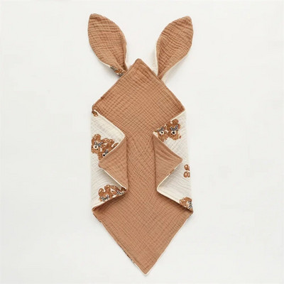 Βρεφική κουβέρτα από βαμβακερή μουσελίνα Μαλακή κουβέρτα ύπνου για νεογέννητα Χαριτωμένα αυτιά κουνελιού Παιδί ύπνου καταπραΰνει πετσέτα σαλιάρες πετσέτα σάλιου