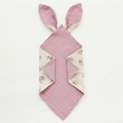 Βρεφική κουβέρτα από βαμβακερή μουσελίνα Μαλακή κουβέρτα ύπνου για νεογέννητα Χαριτωμένα αυτιά κουνελιού Παιδί ύπνου καταπραΰνει πετσέτα σαλιάρες πετσέτα σάλιου