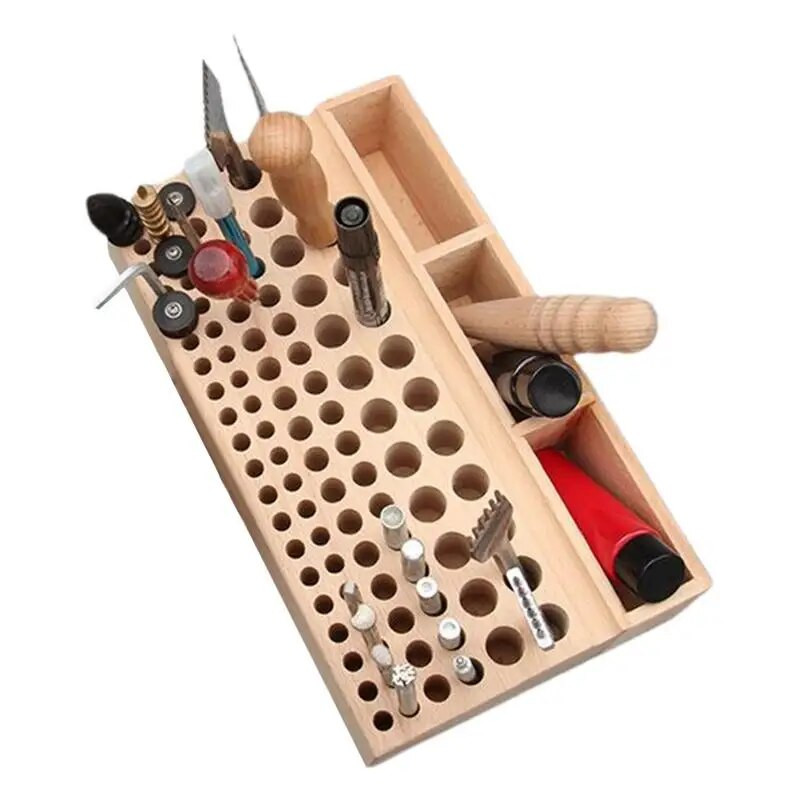 46/98 Τρύπες από πεύκο ξύλινο δερμάτινο rack Raft Stand DIY σκάλισμα Εργαλεία διάτρησης Θήκη Organizer Αποθήκευση Δερμάτινο κουτί αποθήκευσης εργαλείων