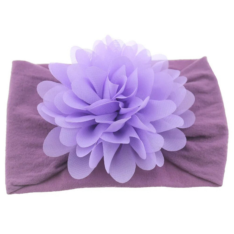 Νέο χαριτωμένο μαλακό ελαστικό λουλούδι σιφόν μωρό κεφαλόδεσμο για νεογέννητο κόμπο με φαρδύ νάιλον περιτυλίγματα κεφαλής για βρέφη Κορίτσια φωτογραφικά στηρίγματα