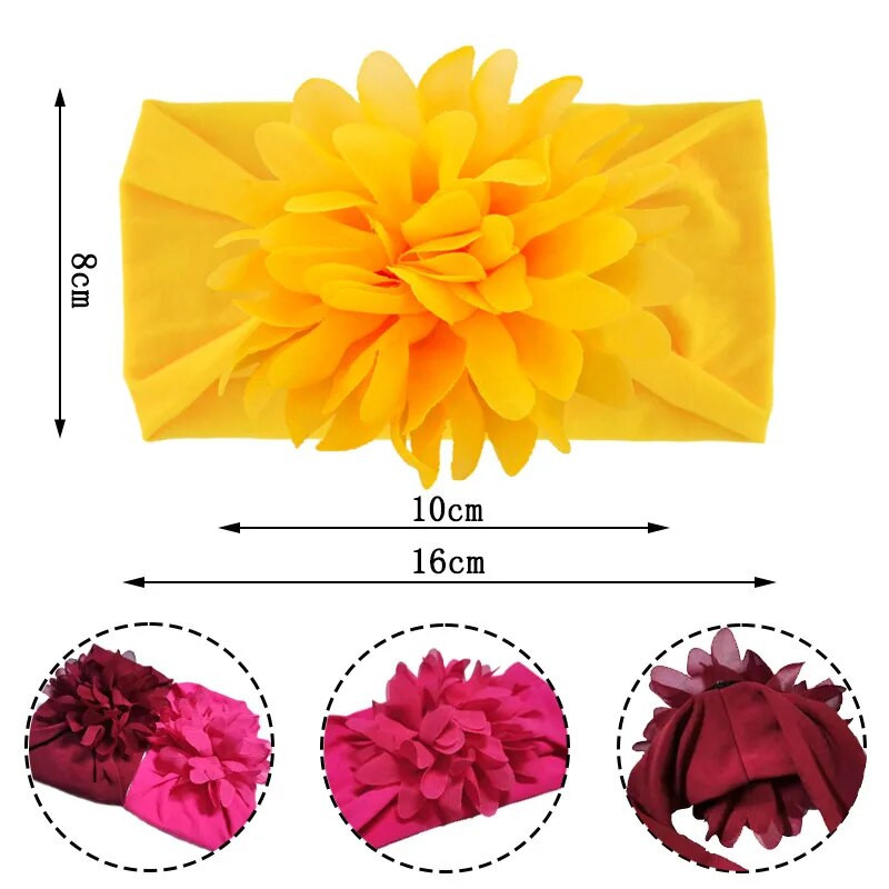 Нов сладък шифон с цветя Бебешка мека разтеглива лента за глава Новородено Широк възел Найлонови повязки за глава Бебешки момичета Шапки Реквизит за снимки