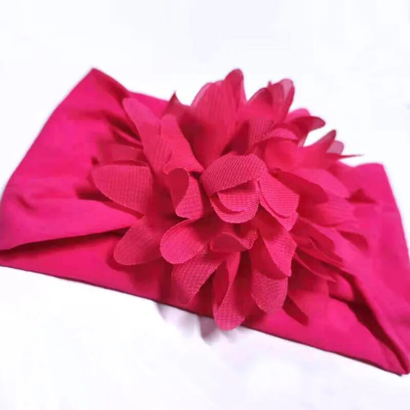 Нов сладък шифон с цветя Бебешка мека разтеглива лента за глава Новородено Широк възел Найлонови повязки за глава Бебешки момичета Шапки Реквизит за снимки