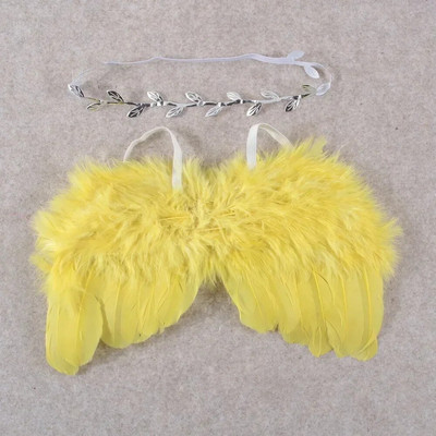 Madingas 2vnt./rinkinys Plunksnų angelo sparnas su lapų galvos juostele naujagimiui, mažyliui, kūdikiui, vaikams suvenyrai, fotorekvizitai, priedai