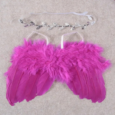 Madingas 2vnt./rinkinys Plunksnų angelo sparnas su lapų galvos juostele naujagimiui, mažyliui, kūdikiui, vaikams suvenyrai, fotorekvizitai, priedai