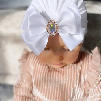 Сладка блестяща бебешка индианска шапка с панделка от кристали Мека, удобна за кожата памучна шапка за момиченце Тюрбан Модни ръчно изработени панделки Шапки
