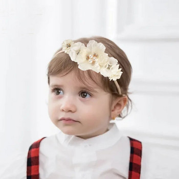 Лента за глава за новородено момиче Еластична лента за коса с цветя за малко дете Детски шапки Найлонови момичета Меки ленти за коса Детски аксесоари за коса
