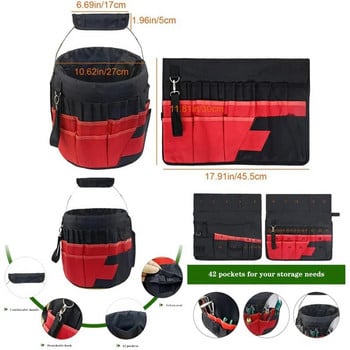 Bucket Organizer Tote Bag Toolkit Bag Garden Tool Kit 42 Storage Pocket Tool Repair Kit Construction Toolbox Organizer