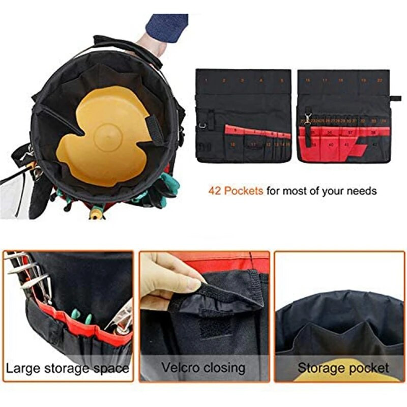 Bucket Organizer Tote Bag Toolkit Bag Garden Tool Kit 42 Storage Pocket Tool Repair Kit Construction Toolbox Organizer