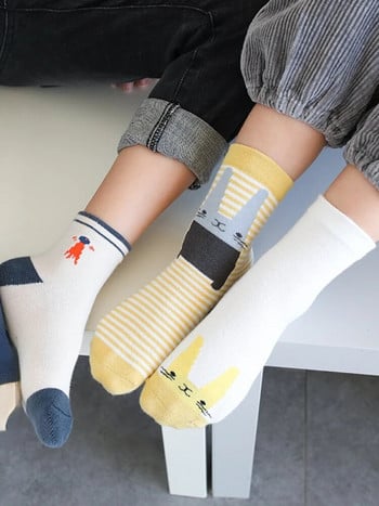 5 чифта/партида Детски памучни чорапи Бебешки момчета Момичета Анимационни топли есенни зимни чорапи Раирани детски чорапи 1-3 години Комплект бебешки чорапи