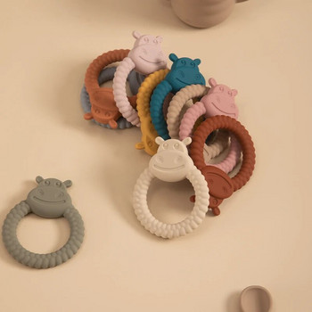 Бебешка силиконова гризалка за хранителни продукти Ръчни играчки Без BPA Карикатура Hippo Health Care Моларна играчка Новородено кърмене Подаръци за никнене на зъби