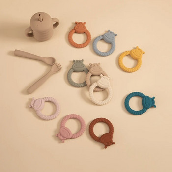 Бебешка силиконова гризалка за хранителни продукти Ръчни играчки Без BPA Карикатура Hippo Health Care Моларна играчка Новородено кърмене Подаръци за никнене на зъби