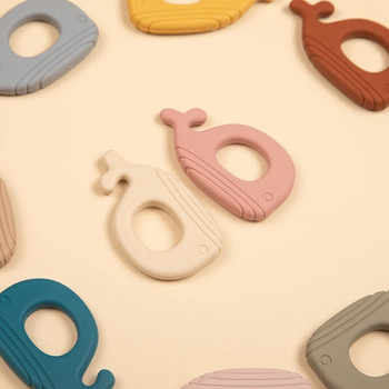 1PC Бебешки мек силиконов пръстен за никнене на зъби Моларна играчка Играчка с гризалки във формата на кит за бебета Дъвчащи кърмачки Аксесоари за новородени Без BPA