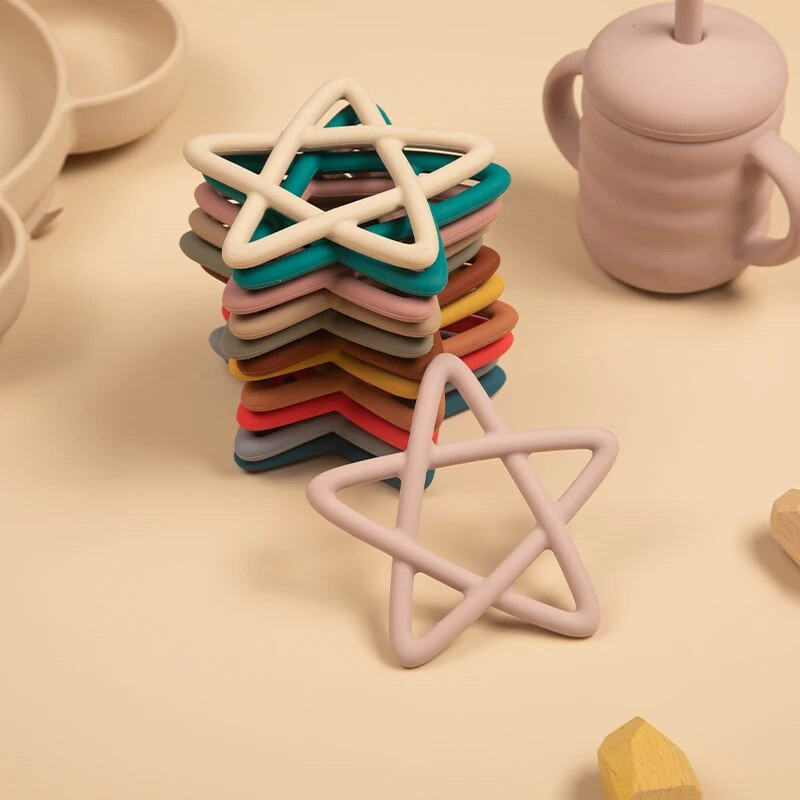 Mäkké silikónové hryzátka s pentagramom pre batoľatá, prerezávanie zúbkov, žuvacia hračka pre novorodencov, doplnky pre dojčatá, bez BPA