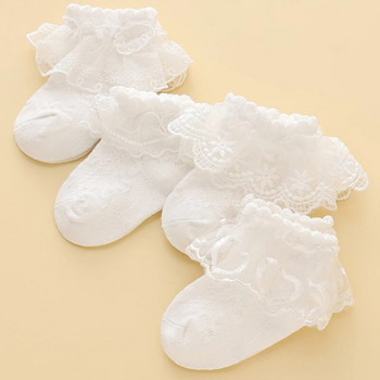 Бебешки чорапи Princess Lace Floral Baby Socks за момичета Сладки бели чорапи с волани против хлъзгане Детски танцуващи чорапи Ежедневни чорапи за бебета