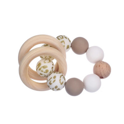 Baby Beech Puidust Hammustus Topelt Rõngad Leopard Print Silikoonist Ümmargused Helmestega Käevõru Imetamiseks Beebi hambad kõristi mänguasjad BPA vaba