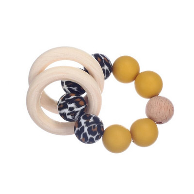 Baby Beech Puidust Hammustus Topelt Rõngad Leopard Print Silikoonist Ümmargused Helmestega Käevõru Imetamiseks Beebi hambad kõristi mänguasjad BPA vaba