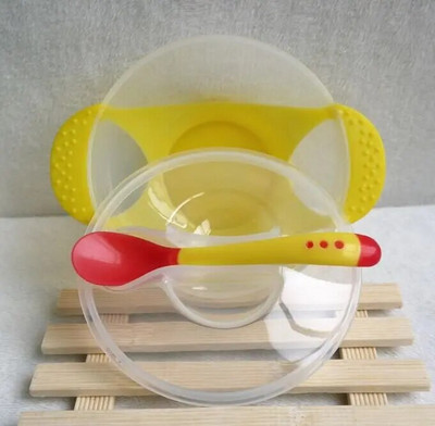 Πιάτα ταΐσματος Παιδικό καπάκι Μπολ 2 τμχ Κουτάλι καρτούν Έγχρωμο Σετ πιρουνιού κορόιδο κύπελλο νήπιο Εκπαίδευση μωρού Ασφαλής διατροφή PP Κουτάλι Στήριγμα