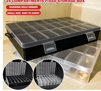 Отделение с 24 решетки Пластмасова кутия за съхранение Кутия за обеци за бижута Контейнер с винтове за мъниста Калъф за домашно съхранение Дисплей Органайзер Контейнер