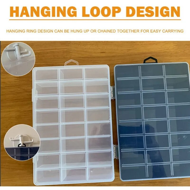 Διαμέρισμα 24 πλέγματος Πλαστικό κουτί αποθήκευσης Κοσμήματα Σκουλαρίκια Κουτί με χάντρες Βιδωτό δοχείο Θήκη αποθήκευσης σπιτιού Δοχείο οργάνωσης οθόνης