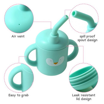 Бебешка силиконова чаша за хранене с дръжка Sippy Без BPA Прохождащи деца Карикатурен шаблон Обучаващи се прибори за пиене Детски сламени чаши Сервии