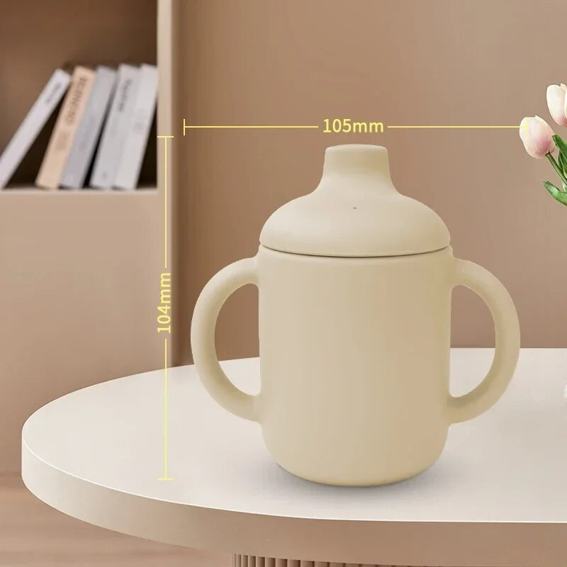 Wolife Baby Silikoninis Sippy Cup Baby Learning Drinking Cup Dvigubos rankenos silikoninis puodelis Nešiojamas vaikiškas silikoninis puodelis Be BPA
