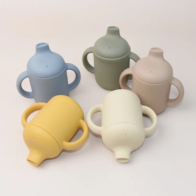 Wolife Baby Silikoninis Sippy Cup Baby Learning Drinking Cup Dvigubos rankenos silikoninis puodelis Nešiojamas vaikiškas silikoninis puodelis Be BPA