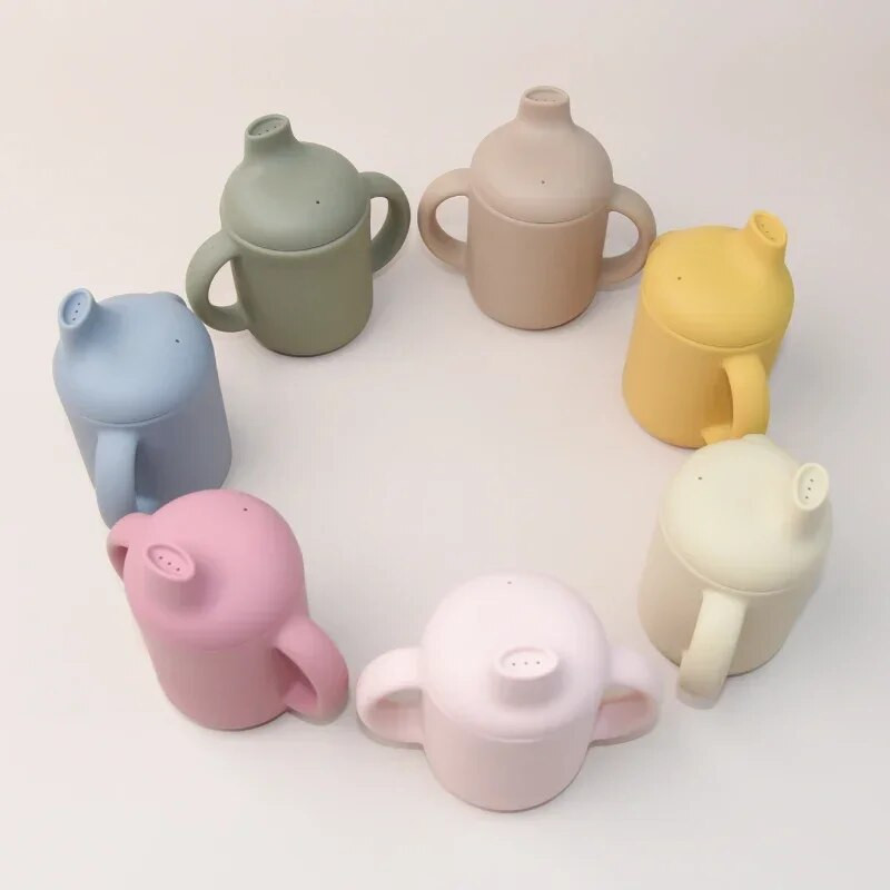 Wolife Baby Silikoninis Sippy Cup Baby Learning Drinking Cup Dvigubos rankenos silikoninis puodelis Nešiojamas vaikiškas silikoninis puodelis Be BPA
