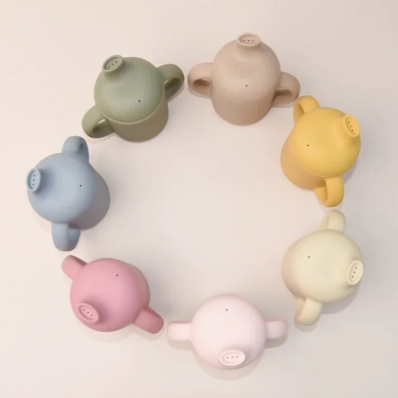 Wolife Baby Silikoninis Sippy Cup Baby Learning Drinking Cup Dvigubos rankenos silikoninis puodelis Nešiojamas vaikiškas silikoninis puodelis Be BPA