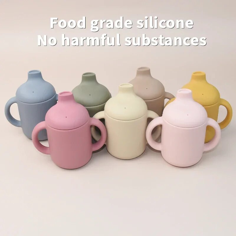 Wolife Baby Silikoninis Sippy Cup Baby Learning Drinking Cup Dvigubos rankenos silikoninis puodelis Nešiojamas vaikiškas silikoninis puodelis Be BPA