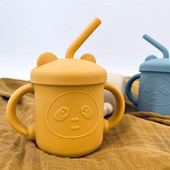 Βρεφικά σκεύη σίτισης με 2 ψάθινα κύπελλα κύπελλα σίτισης για μωρά εκμάθηση Sippy Cup χωρίς σιλικόνη Επιτραπέζιο σκεύος μπιμπερό για νήπια