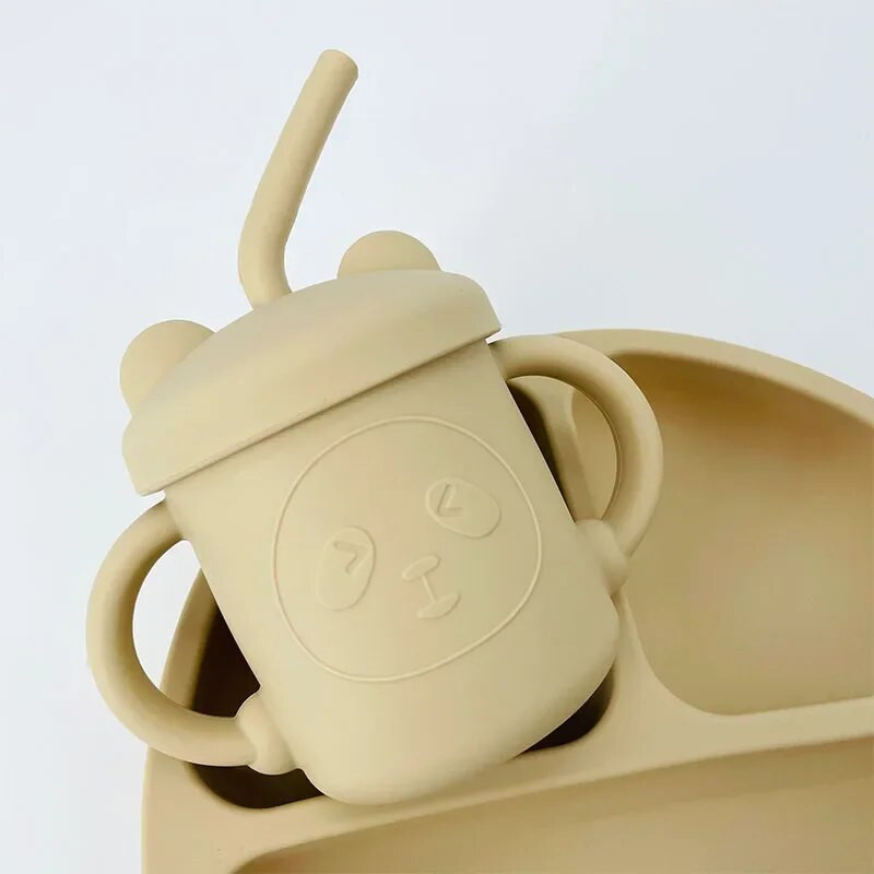 Βρεφικά σκεύη σίτισης με 2 ψάθινα κύπελλα κύπελλα σίτισης για μωρά εκμάθηση Sippy Cup χωρίς σιλικόνη Επιτραπέζιο σκεύος μπιμπερό για νήπια