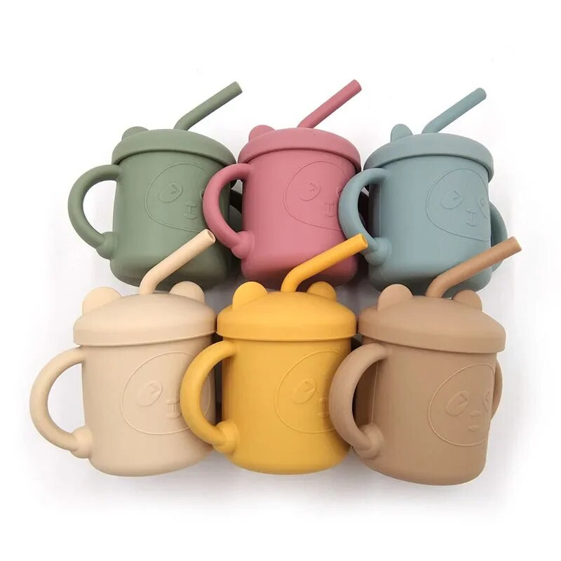 Βρεφικά σκεύη σίτισης με 2 ψάθινα κύπελλα κύπελλα σίτισης για μωρά εκμάθηση Sippy Cup χωρίς σιλικόνη Επιτραπέζιο σκεύος μπιμπερό για νήπια