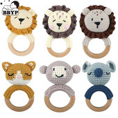 Amigurumi Cartoon Animal Baby Rattle Χαριτωμένο Ξύλινο Δαχτυλίδι Χειροποίητα Παιχνίδια Κουδουνίστρα για Νεογέννητα Χειροποίητα Κλιπ πιπίλας Παιδικά Εκπαιδευτικά Παιχνίδια