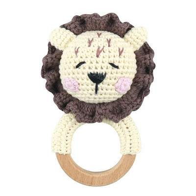 Amigurumi Cartoon Animal Baby Rattle Χαριτωμένο Ξύλινο Δαχτυλίδι Χειροποίητα Παιχνίδια Κουδουνίστρα για Νεογέννητα Χειροποίητα Κλιπ πιπίλας Παιδικά Εκπαιδευτικά Παιχνίδια