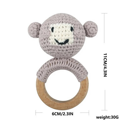 Amigurumi Cartoon Animal Baby Rattle Χαριτωμένο Ξύλινο Δαχτυλίδι Χειροποίητα Παιχνίδια Κουδουνίστρα για Νεογέννητα Χειροποίητα Κλιπ πιπίλας Παιδικά Εκπαιδευτικά Παιχνίδια