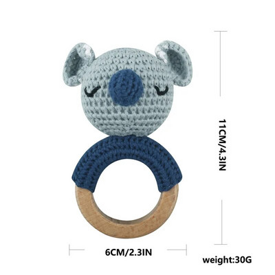 Amigurumi Cartoon Animal Baby Rattle Χαριτωμένο Ξύλινο Δαχτυλίδι Χειροποίητα Παιχνίδια Κουδουνίστρα για Νεογέννητα Χειροποίητα Κλιπ πιπίλας Παιδικά Εκπαιδευτικά Παιχνίδια