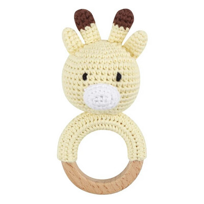 Amigurumi Cartoon Animal Baby Rattle Χαριτωμένο Ξύλινο Δαχτυλίδι Χειροποίητα Παιχνίδια Κουδουνίστρα για Νεογέννητα Χειροποίητα Κλιπ πιπίλας Παιδικά Εκπαιδευτικά Παιχνίδια