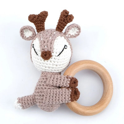 Amigurumi Cartoon Animal Baby Rattle Χαριτωμένο Ξύλινο Δαχτυλίδι Χειροποίητα Παιχνίδια Κουδουνίστρα για Νεογέννητα Χειροποίητα Κλιπ πιπίλας Παιδικά Εκπαιδευτικά Παιχνίδια
