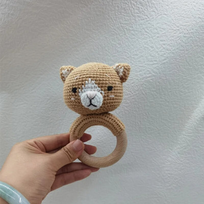 Amigurumi Cartoon Animal Baby Rattle Χαριτωμένο Ξύλινο Δαχτυλίδι Χειροποίητα Παιχνίδια Κουδουνίστρα για Νεογέννητα Χειροποίητα Κλιπ πιπίλας Παιδικά Εκπαιδευτικά Παιχνίδια